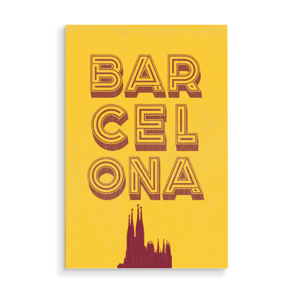Holzbild "Barcelona Typo" artboxONE - Typografie,Städte / Barcelona - Barcelona,Spain,Spanien,Sagrada familia,Typo,Typografie,Pop art,Landmark