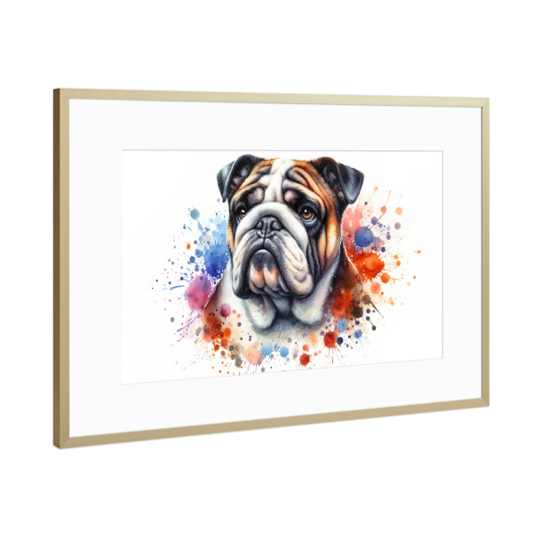 Poster mit Rahmen Gold "Aquarell -Bulldog -Porträt B" artboxONE - Tiere,Abstrakt