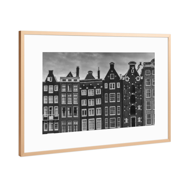 Poster mit Rahmen Kupfer "Gebäude in Amsterdam" artboxONE - Schwarzweiß,Architektur