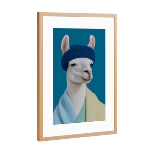 Poster mit Rahmen Kupfer "Stilvoller Lama-Charme" artboxONE - Tiere,Fashion,Lustig