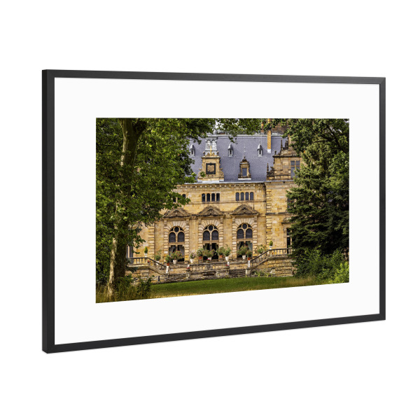 Poster mit Rahmen Schwarz (Metallic) "Schloss Hummelshain im Saaletal" artboxONE - Architektur