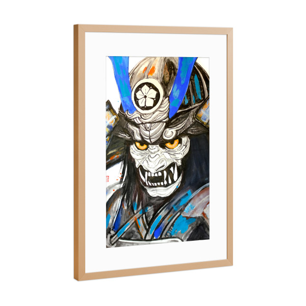 Poster mit Rahmen Kupfer "Affe Samurai" artboxONE - Abstrakt - Samurai,Affe,Maske,Sumie,Japan,Rüstung