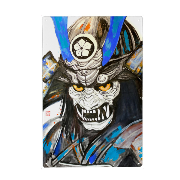 Metall Poster "Affe Samurai" artboxONE - Abstrakt - Samurai,Affe,Maske,Sumie,Japan,Rüstung - Blechschild