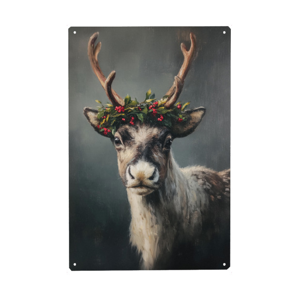 Metall Poster "Elch im Weihnachtsgrün" artboxONE - Natur,Tiere,Weihnachten