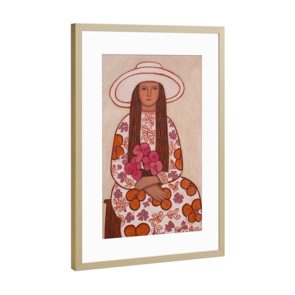 Poster mit Rahmen Gold "Blumenfrau im Hut" artboxONE - Floral,Menschen,Fashion