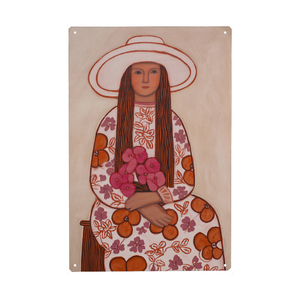 Metall Poster "Blumenfrau im Hut" artboxONE - Floral,Menschen,Fashion