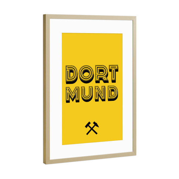 Poster mit Rahmen Gold "Dortmund Typo" artboxONE - Städte,Typografie,Städte / Weitere