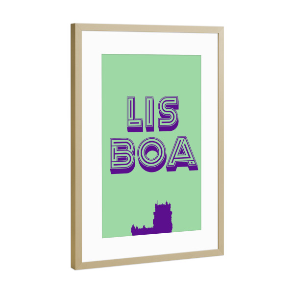 Poster mit Rahmen Gold "Lisbon Typo" artboxONE - Städte,Typografie,Städte / Weitere
