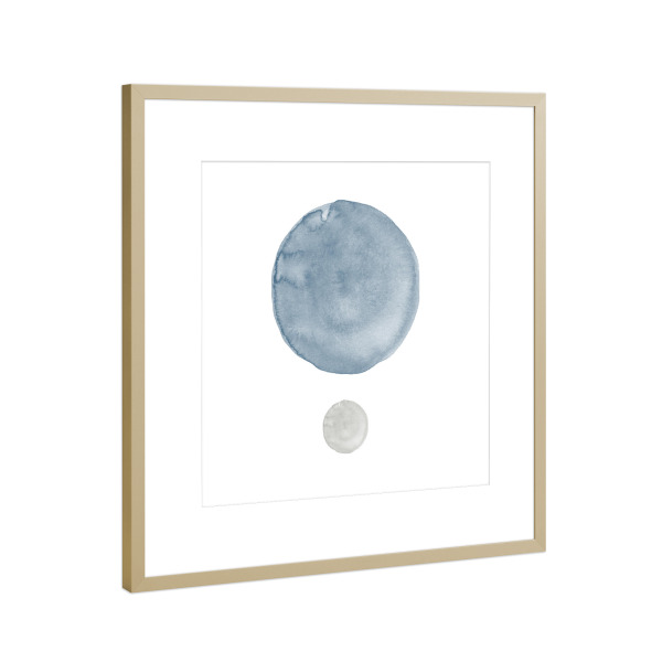 Poster mit Rahmen Gold "Erde und Mond Wasserfarbe" artboxONE - Natur,Galaxy - Erde,Mond,Galaxie,Minimalismus,Kreise,Ruhe,Entspannung,Meditation