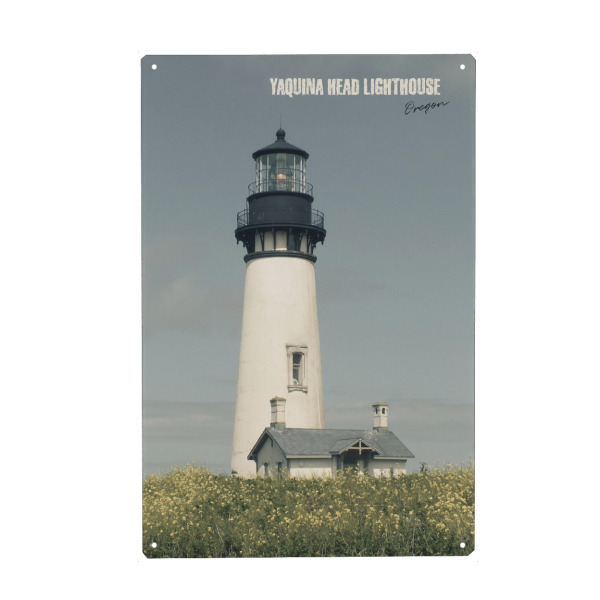 Holzbild "Yaquina Head Lighthouse vintage" artboxONE - Typografie,Reise,Architektur,Reise / Strand und Meer,Reise / Länder