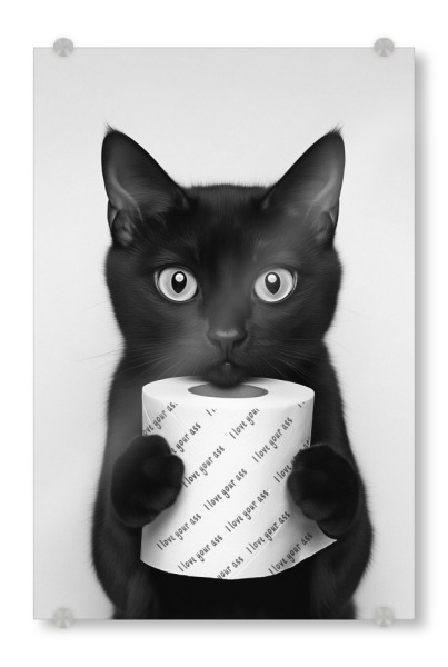 Acrylglasbild "Toiletten Humor mit Katze" artboxONE - Typografie,Tiere,Lustig