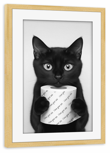 Poster mit Rahmen kiefer "Toiletten Humor mit Katze" artboxONE - Typografie,Tiere,Lustig