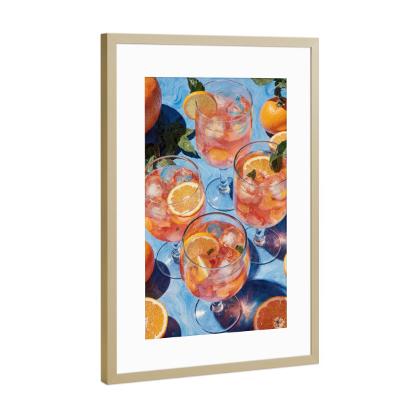 Poster mit Rahmen Gold "Aperol Spritz Sommercocktails" artboxONE - Natur,Essen & Trinken,Essen & Trinken / Alkohol,Essen & Trinken / Obst & Gemüse