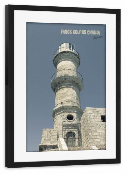 Poster mit Rahmen schwarz "Kolpos Chania Lighthouse" artboxONE - Typografie,Architektur,Reise / Strand und Meer,Reise / Länder