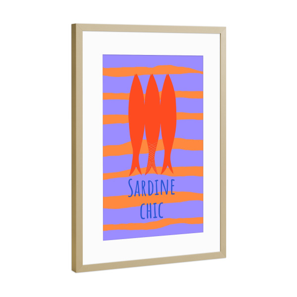 Poster mit Rahmen Gold "Sardine chic" artboxONE - Typografie,Essen & Trinken,Abstrakt,Lustig