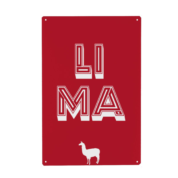 Metall Poster "Lima Typo" artboxONE - Städte,Typografie,Städte / Weitere - Lima,Peru,Lama,Llama,Alpaka,Alpaca,Typo,Typography,Typografie,Retro,Pop art