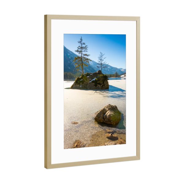 Poster mit Rahmen Gold "Winter am Hintersee" artboxONE - Natur - Winter,Hintersee,Alpen,Berchtesgadener land,Ramsau,Hochkalter,Bayern,Deutschland