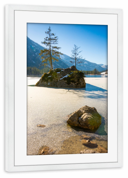 Poster mit Rahmen weiß "Winter am Hintersee" artboxONE - Natur - Winter,Hintersee,Alpen,Berchtesgadener land,Ramsau,Hochkalter,Bayern,Deutschland