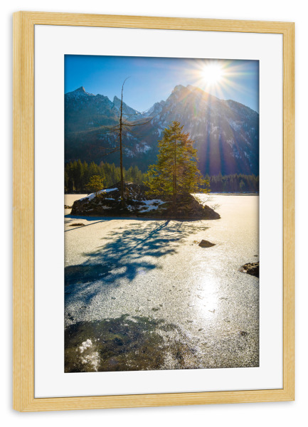 Poster mit Rahmen kiefer "Hintersee im Winter" artboxONE - Natur - Hintersee,Ramsau,Berchtesgadener land,Alpen,Berg,See,Winter,Bayern,Deutschland