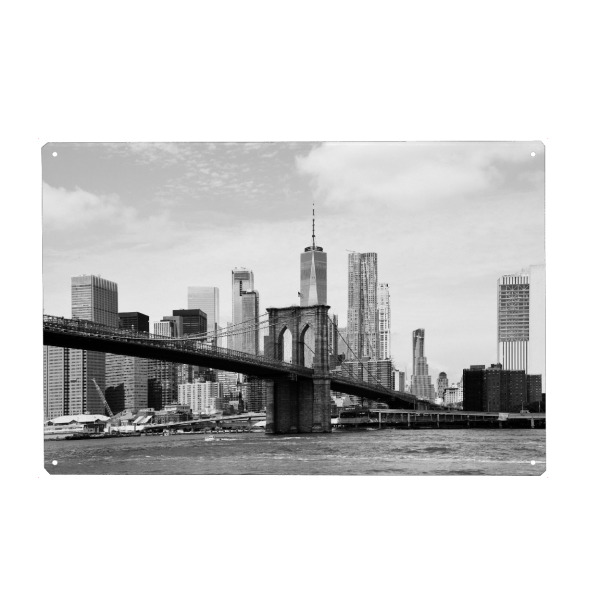 Holzbild "NYC Skyline & Brooklyn Bridge" artboxONE - Städte / New York,Reise,Schwarzweiß,Architektur,Reise / Länder