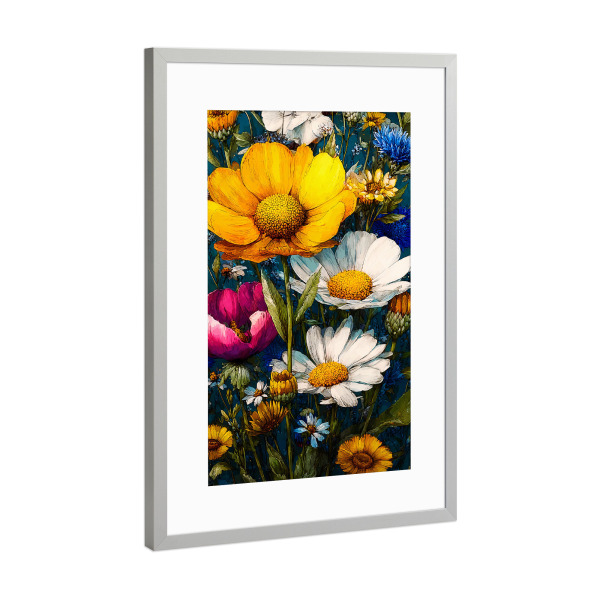 Poster mit Rahmen Silber "Gartenblumen A (matart)" artboxONE - Natur - Blumen,Garten,Natur,Modern,Kunst