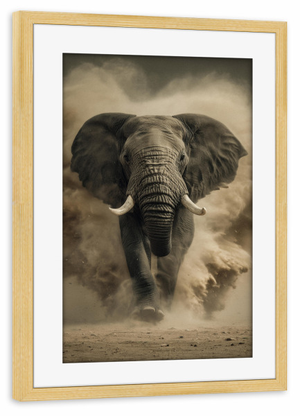 Poster mit Rahmen kiefer "Staubiger Elefantenlauf" artboxONE - Natur,Tiere,Reise / Afrika
