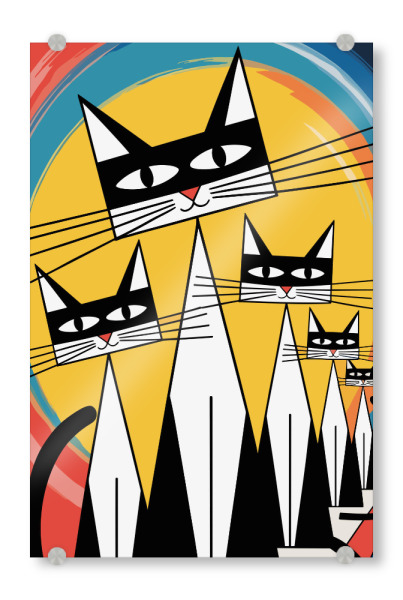Acrylglasbild "Line of Felines" artboxONE - Tiere,Lustig - Cat,Cats,Art,Kandinsky,Digital,Painting,Modern,Abstract,Geometric,Minimalis