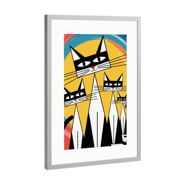 Poster mit Rahmen Silber "Line of Felines" artboxONE - Tiere,Lustig - Cat,Cats,Art,Kandinsky,Digital,Painting,Modern,Abstract,Geometric,Minimalis
