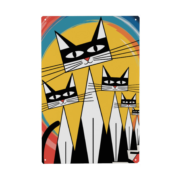 Metall Poster "Line of Felines" artboxONE - Tiere,Lustig - Cat,Cats,Art,Kandinsky,Digital,Painting,Modern,Abstract,Geometric,Minimalis - Blechschild
