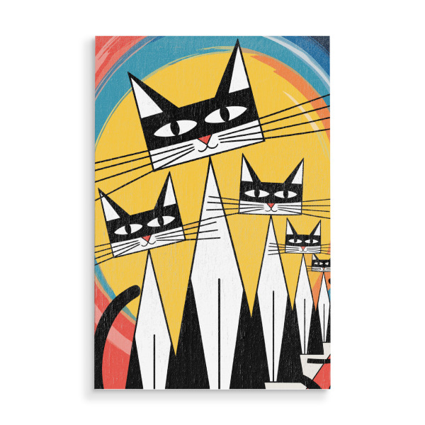 Holzbild "Line of Felines" artboxONE - Tiere,Lustig - Cat,Cats,Art,Kandinsky,Digital,Painting,Modern,Abstract,Geometric,Minimalis