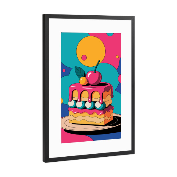 Poster mit Rahmen Schwarz (Metallic) "Cosmic Cake" artboxONE - Essen & Trinken