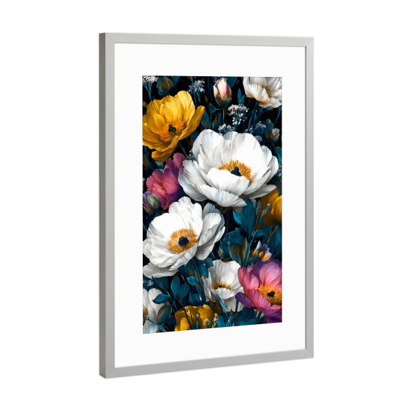 Poster mit Rahmen Silber "Gartenblumen D (matart)" artboxONE - Natur - Blumen,Garten,Natur,Modern,Kunst