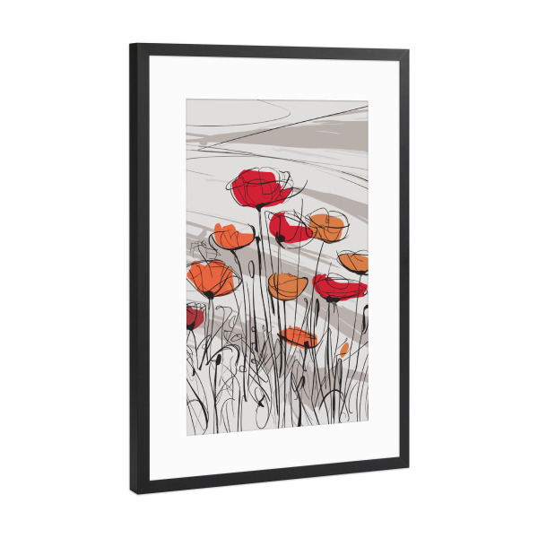 Poster mit Rahmen Schwarz (Metallic) "Abstract Poppies" artboxONE - Floral - Poppies,Abstract,Minimalist,Sketch,Floral,Flowers,Modern,Art,Red,Drawing