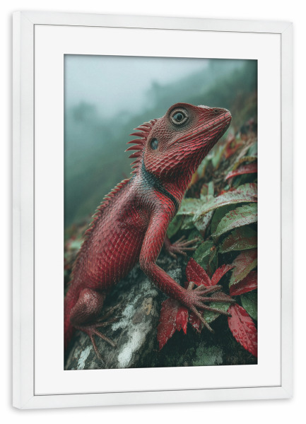 Poster mit Rahmen weiß "Tropenstil mit Chamäleon" artboxONE - Natur,Tiere