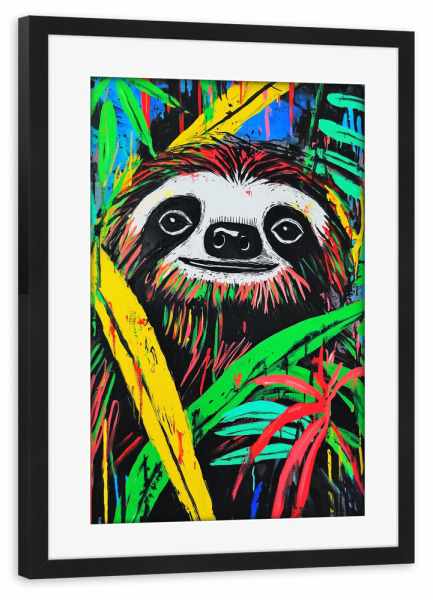 Poster mit Rahmen schwarz "Tropisches popart Faultier" artboxONE - Natur,Tiere,Abstrakt
