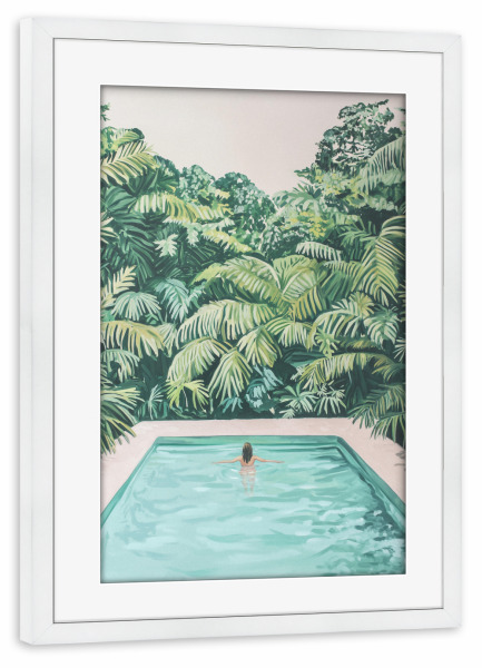Poster mit Rahmen weiß "Frau im Tropenpool" artboxONE - Natur,Menschen,Reise / Länder