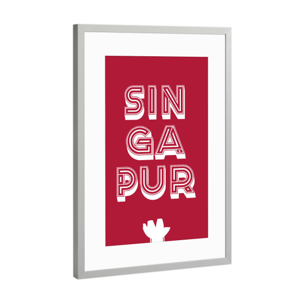 Poster mit Rahmen Silber "Singapur Typo" artboxONE - Typografie,Städte / Singapur - Singapore,Singapur,Typo,Typography,Retro,Pop art,Typografie