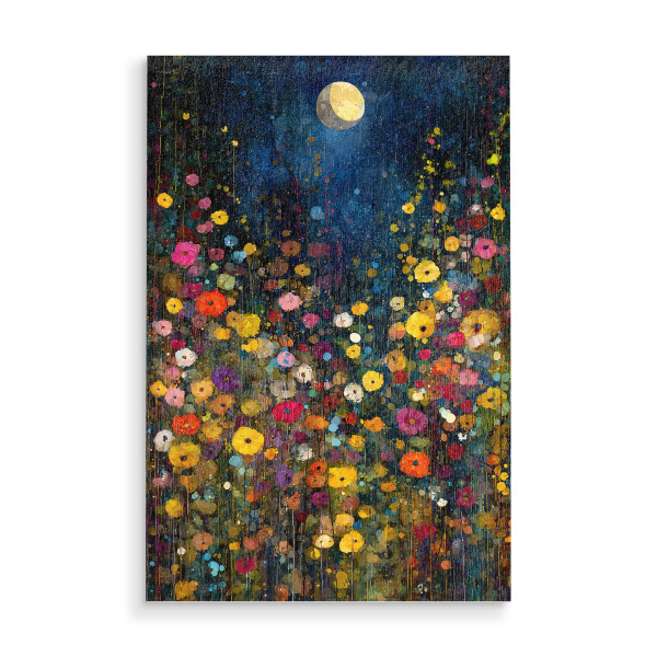 Holzbild "Blumen Nacht D, Klimt (matart)" artboxONE - Natur - Blumen,Garten,Wiese,Natur,Mond,Nacht,Abstraktion,Kunst,Gustav klimt,Klimt