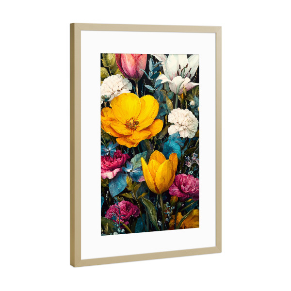 Poster mit Rahmen Gold "Gartenblumen L (matart)" artboxONE - Natur - Blumen,Garten,Natur,Modern,Kunst