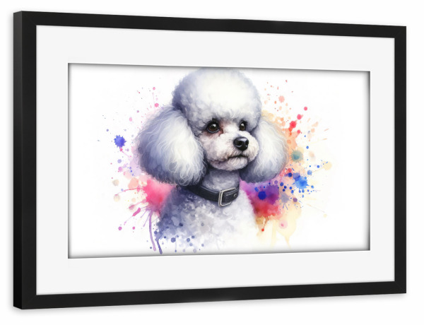 Poster mit Rahmen schwarz "Pudel in Aquarell b" artboxONE - Tiere,Abstrakt - Pudel,Hund,Aquarell,Kunst,Malerei,Haustier,Pinselstriche,Weich