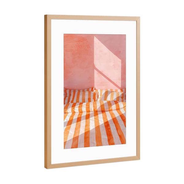 Poster mit Rahmen Kupfer "Bettgeschichten in Orange und Rosa" artboxONE - Architektur