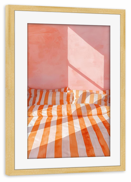 Poster mit Rahmen kiefer "Bettgeschichten in Orange und Rosa" artboxONE - Architektur