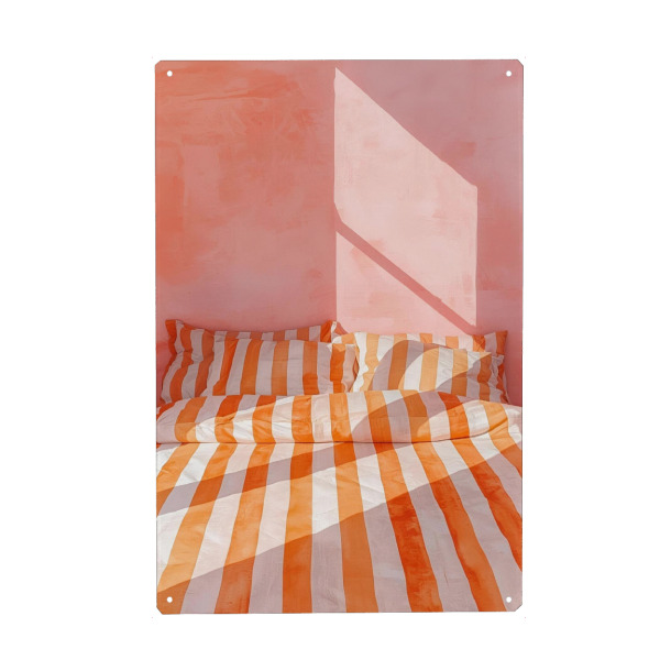 Metall Poster "Bettgeschichten in Orange und Rosa" artboxONE - Architektur