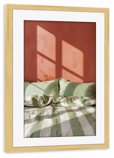 Poster mit Rahmen kiefer "Bettgeschichten in Rot und Grün" artboxONE - Architektur