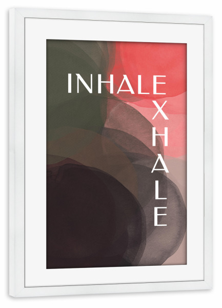 Poster mit Rahmen weiß "Inhale Exhale Aquarellkreise rot" artboxONE - Typografie,Geometrie - Gesundheit,Atmen,Atmung,Selbstliebe,Achtsamkeit