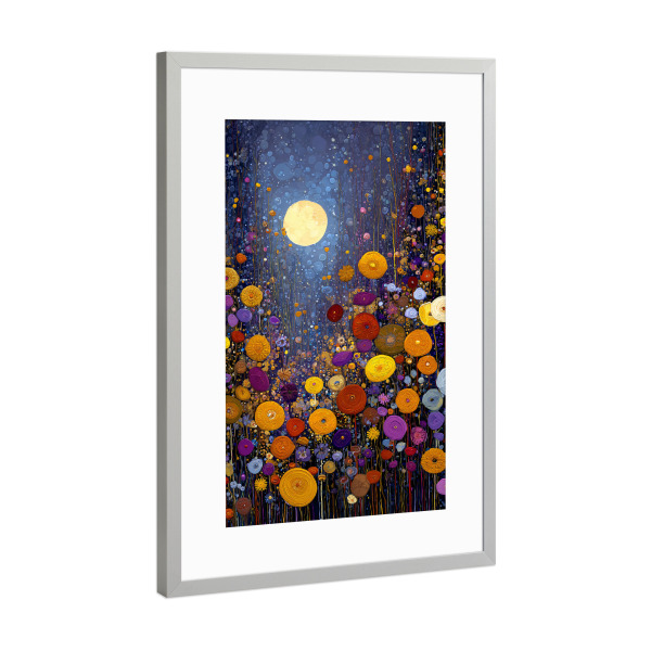Poster mit Rahmen Silber "Blumen Nacht E, Klimt (matart)" artboxONE - Natur,Floral,Abstrakt