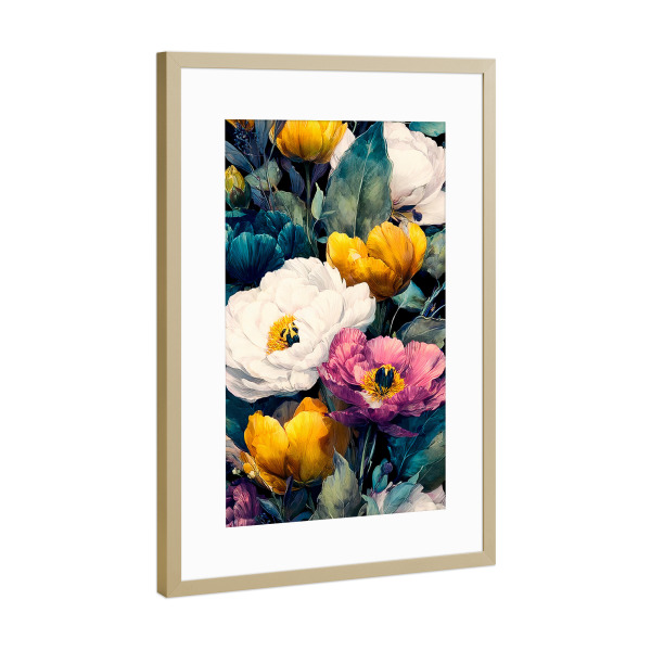 Poster mit Rahmen Gold "Gartenblumen J (matart)" artboxONE - Natur,Floral - Blumen,Garten,Natur,Modern,Kunst