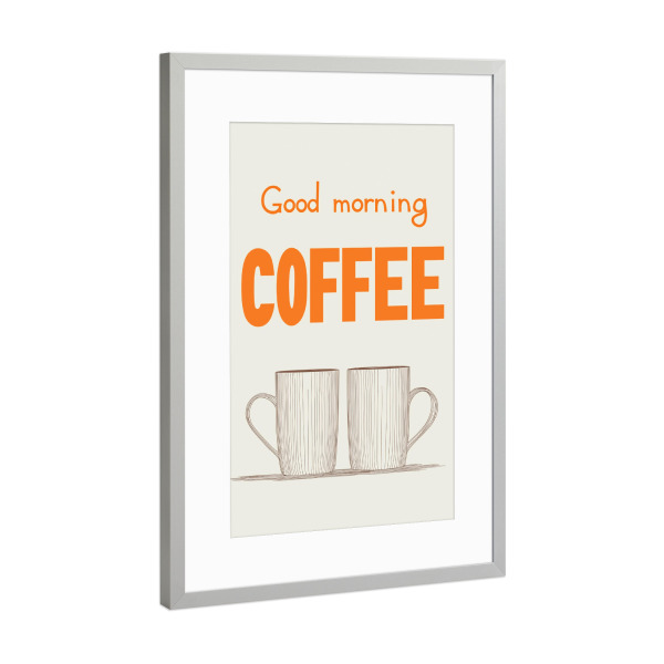 Poster mit Rahmen Silber "Guten-Morgen-Kaffee orange" artboxONE - Typografie,Natur,Essen & Trinken
