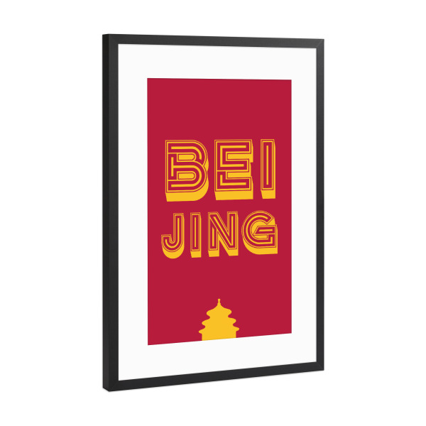 Poster mit Rahmen Schwarz (Metallic) "Beijing Typo" artboxONE - Städte,Typografie,Städte / Weitere