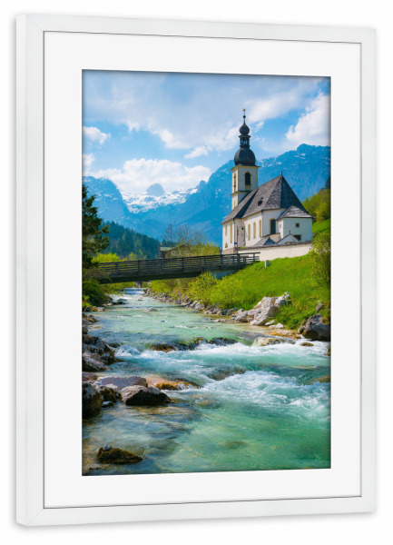 Poster mit Rahmen weiß "Frühling in Ramsau" artboxONE - Natur,Reise - Ramsau,Berchtesgadener land,Alpen,Berge,Frühling,Bayern,Deutschland